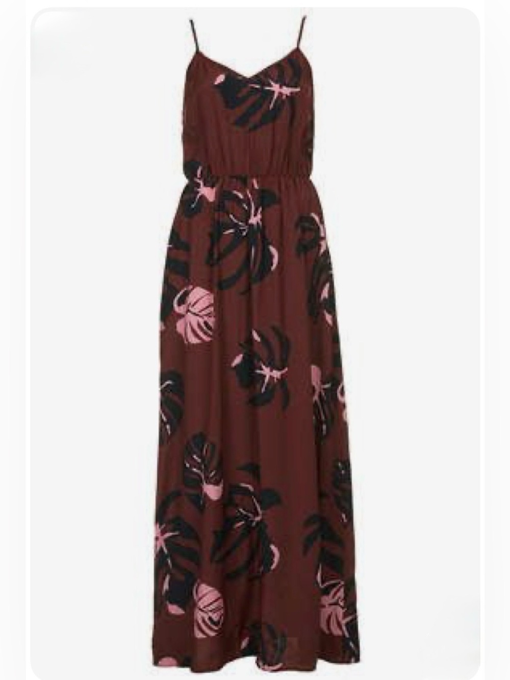 Topshop Maroon Maxi Dress with Pink & Black Floral Print